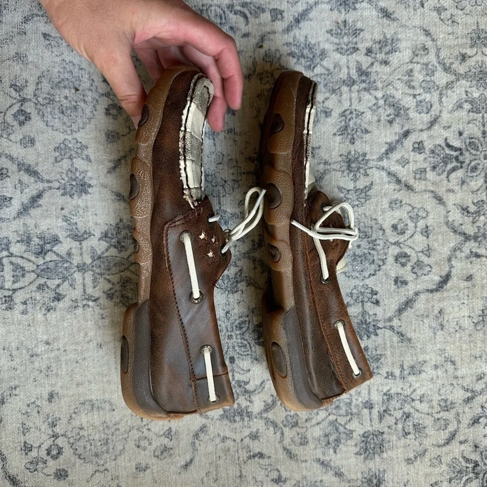 Twisted X Womens Boat Leather Faded Flag sz 9.5
